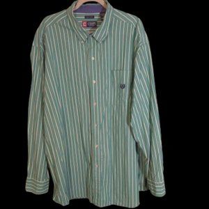 Chaps Easy Care Men's 3XB Long-sleeves Mint Green & Blue Stripes Button-up Shirt